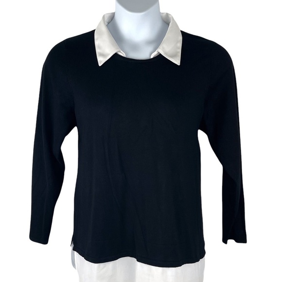 Avenue Black & White Layered Look Sweater with Removable Collar - Picture 1 of 9